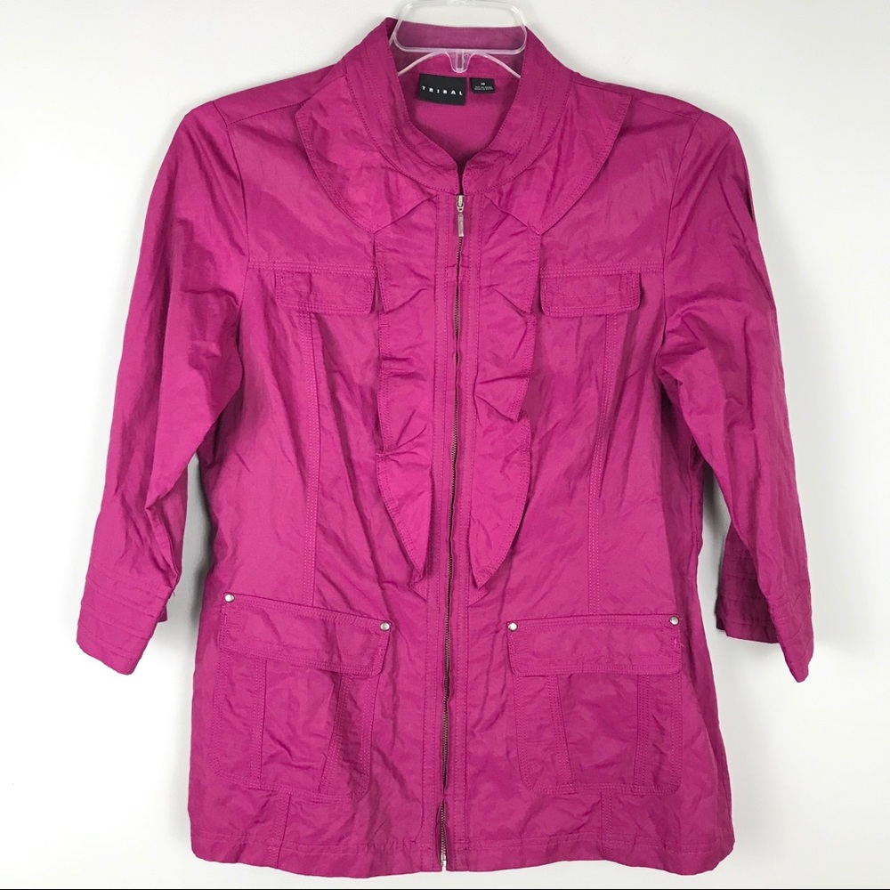 * Tribal Fuchsia Ruffle Detail Rain Jacket